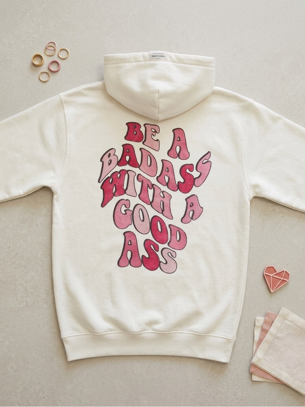 Just Hoods Be A Badass With A Good Ass Graphic Hoodie Small White Dumbbell GUC